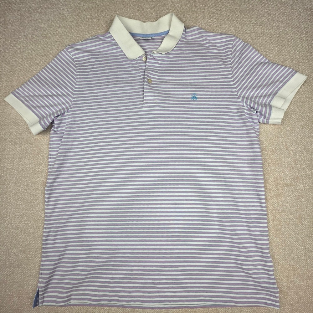 Brooks Brothers 1818 Performance Polo Shirt Mens XL Slim Fit Striped Purple Blue